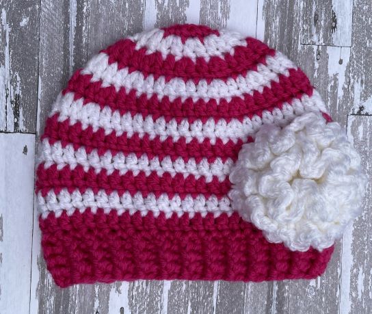 Striped beanie hot pink and white