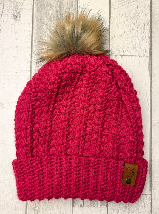 Snowy Wheat Beanie - Cerise