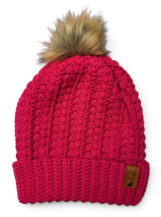 Snowy Wheat Beanie - Cerise