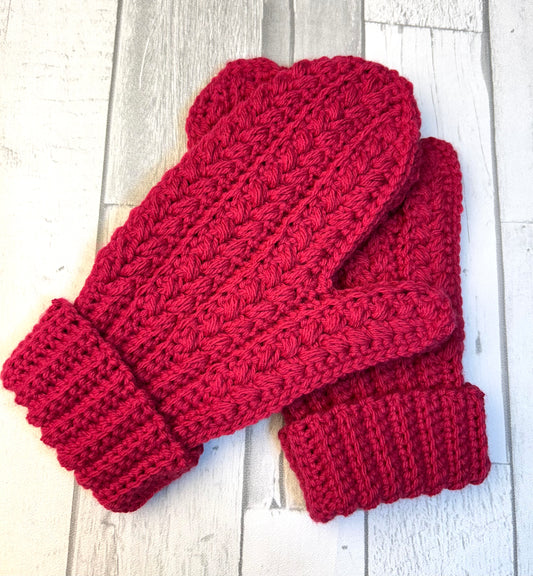 Snowy Wheat Mittens - Cerise