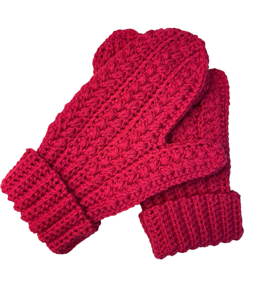 Snowy Wheat Mittens - Cerise