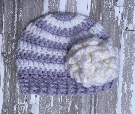 Striped beanie baby lilac and white