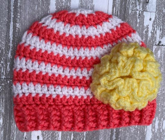 Striped beanie coral peach and white